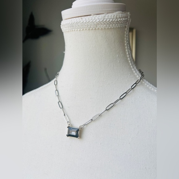 Silver Plated Flat Paperclip Chain with Black Diamond Glass Crystal Rectangular - Picture 3 of 6
